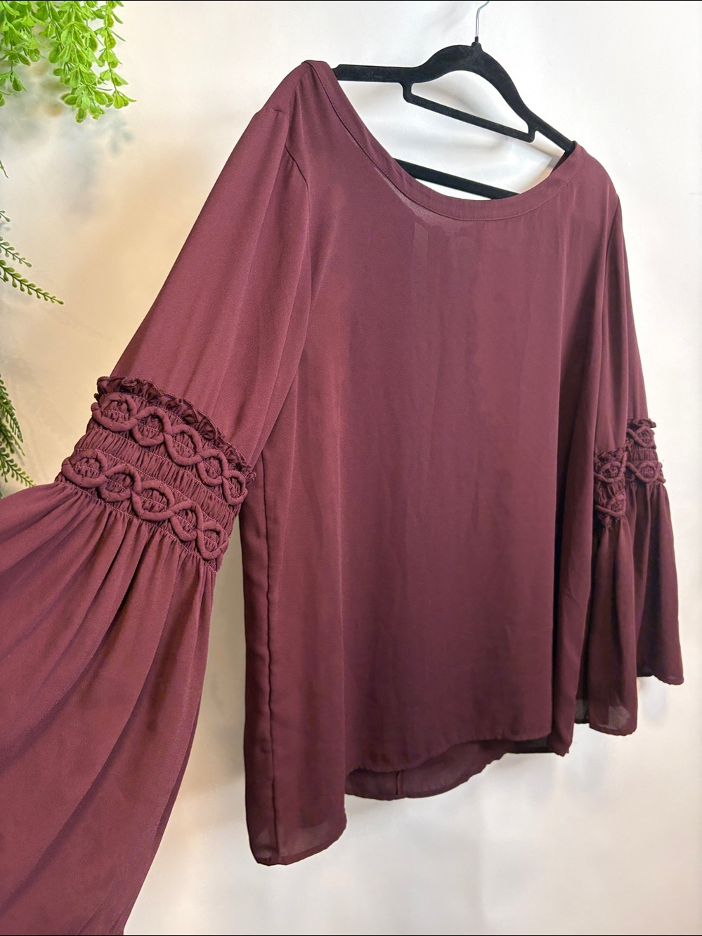 Loft Blouse . Rich Burgundy Wine colour. Statement sleeves. Timeless. Size Med.